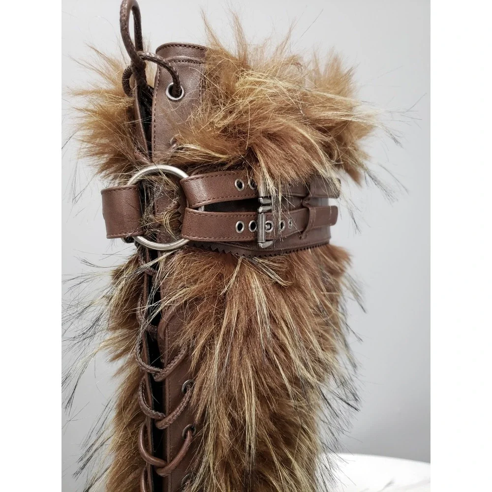 Dolls Kill Generation Kiss FAUX FUR boots steampunk BURNING MAN FESTIVAL RAVE
